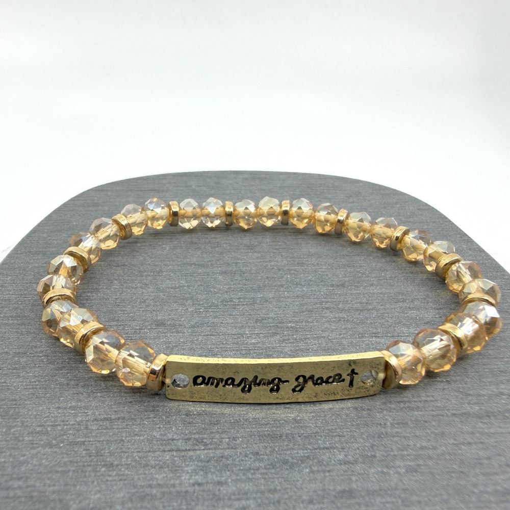 Amazing Grace Gold Tone Bead Bracelet Stacking Stretch Jewelry Gift Inspiration